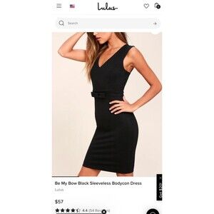 NWT Lulus L Black Front Waist Bow Sheath Dress V Neck Large